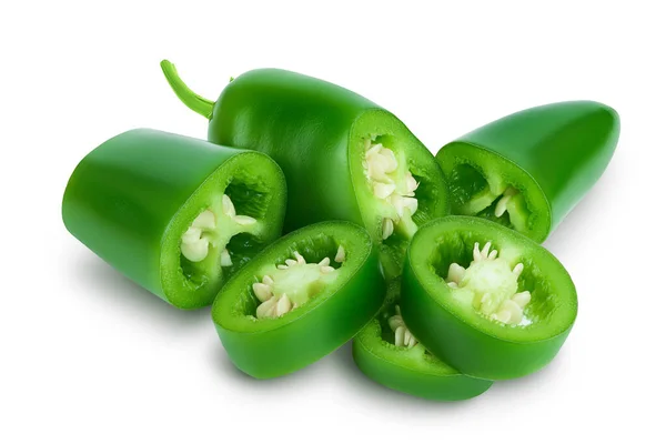 Jalapeno peppers isolated on white background. Green chili pepper with clipping path and full depth of field. — Stock Photo, Image