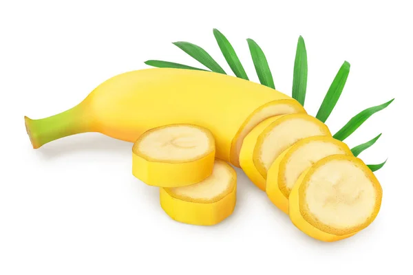 Cut banana isolated on white background with clipping path and full depth of field. — Stock Photo, Image