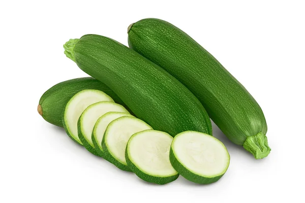 Fresh whole zucchini isolated on white background with clipping path and full depth of field — Stock Photo, Image