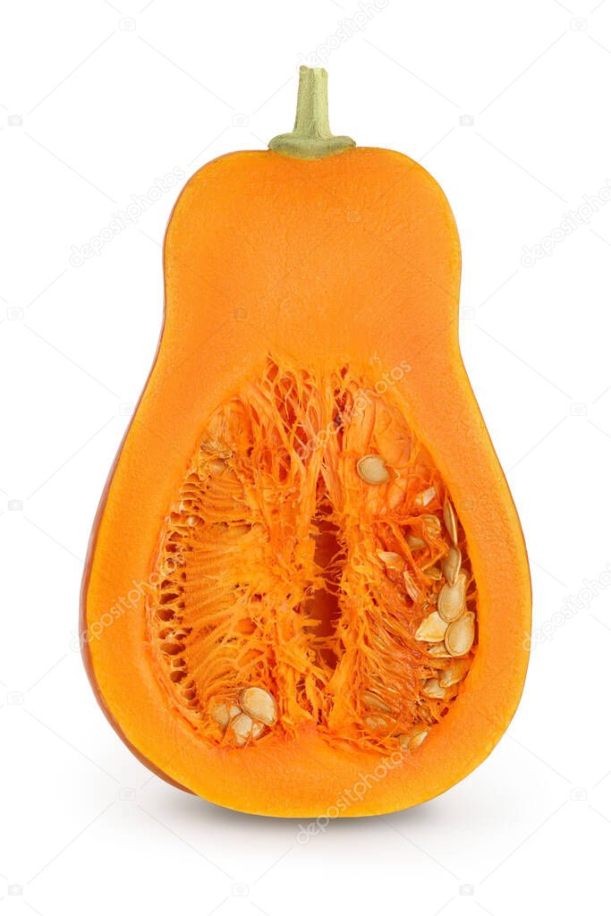 butternut squash half isolated on white background with clipping path and full depth of field