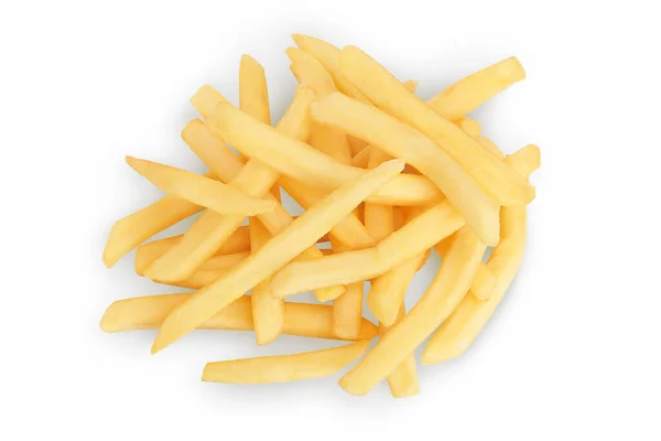 Pommes frites oder Bratkartoffeln isoliert auf weißem Hintergrund mit Schnittweg und voller Schärfentiefe. Ansicht von oben. Flache Lage — Stockfoto