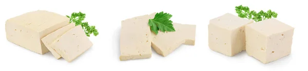 Tofu fromage isolé sur fond blanc avec chemin de coupe et pleine profondeur de champ, Set ou collection — Photo