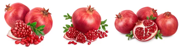 Pomegranate with leaf isolated on white background with clipping path and full depth of field. Set or collection — Stock Photo, Image