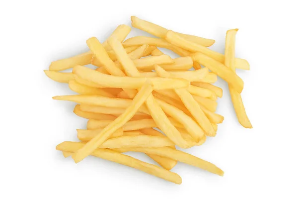 Pommes frites oder Bratkartoffeln isoliert auf weißem Hintergrund mit Schnittweg und voller Schärfentiefe. Ansicht von oben. Flache Lage — Stockfoto