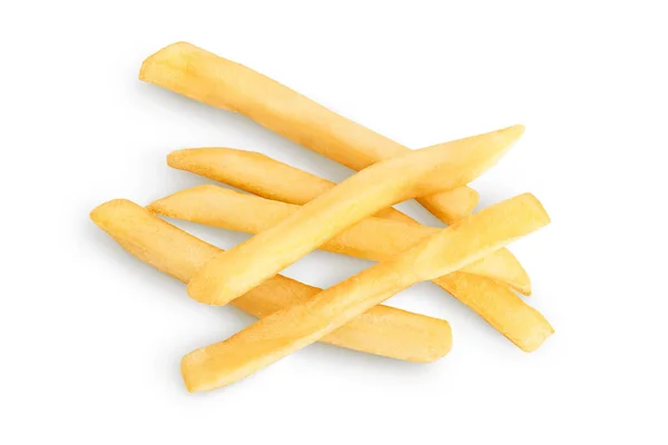 Pommes frites eller stekt potatis isolerad på vit bakgrund med klippbana och fullt skärpedjup. Högst upp. Platt äggläggning — Stockfoto