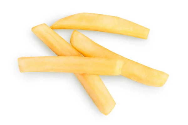 Pommes frites eller stekt potatis isolerad på vit bakgrund med klippbana och fullt skärpedjup. Högst upp. Platt äggläggning — Stockfoto