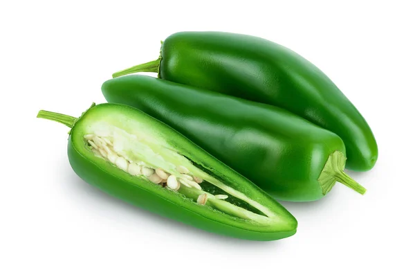 Jalapeno peppers isolated on white background. Green chili pepper with clipping path and full depth of field. — Stock Photo, Image