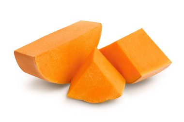 beyaz arkaplanda izole edilmiş tereyağlı kabak dilimi kırpma yolu ve tam derinlik alan