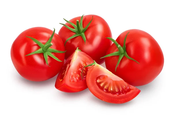 Tomato with half isolated on white background with clipping path and full depth of field. — Stock Photo, Image