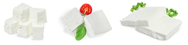 Feta cheese isolated on white background. With full depth of field. Set or collection — Stock Photo, Image