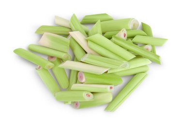 Taze limon otu kırpma yolu olan beyaz arkaplanda izole edilmiş. Üst Manzara. Düz yatıyordu