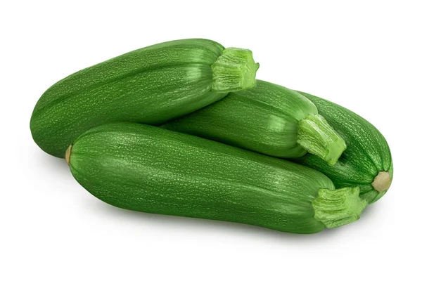 Courgettes fraîches entières isolées sur fond blanc avec chemin de coupe et pleine profondeur de champ — Photo