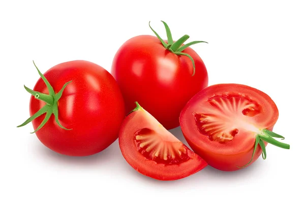 Tomato with half isolated on white background with clipping path and full depth of field. — Stock Photo, Image