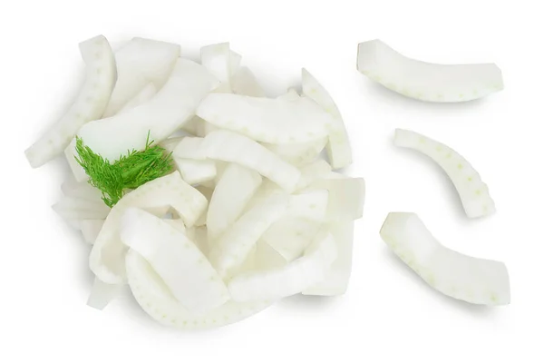 fresh fennel bulb slices isolated on white background with clipping path. Top view. Flat lay