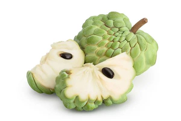 Manzana azucarera o manzana natillas aislada sobre fondo blanco con ruta de recorte y plena profundidad de campo. Fruto exótico tropical tailandés annona o cherimoya — Foto de Stock