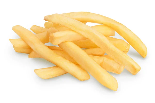 Batatas fritas ou fritas isoladas em fundo branco com caminho de recorte e profundidade total de campo — Fotografia de Stock