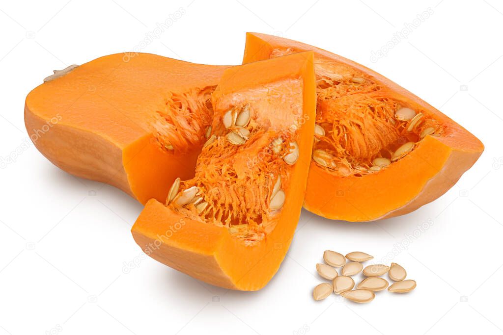 butternut squash piece isolated on white background with clipping path and full depth of field