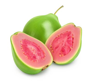 Guava meyvesi kırpma yolu ve tam derinlik alan ile beyaz arkaplanda izole