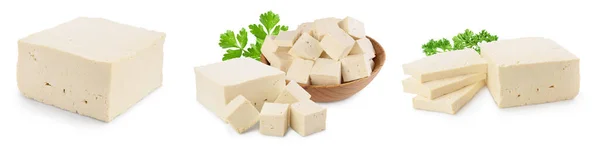 Tofu cheese isolated on white background with clipping path and full depth of field, Set or collection — Stock Photo, Image