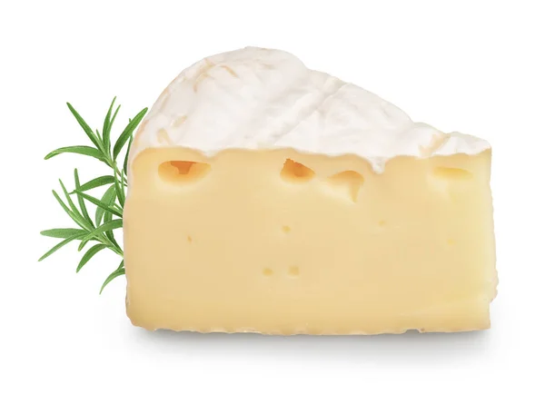 在白色背景上分离的带有切割路径和全场深度的Camembert奶酪 — 图库照片