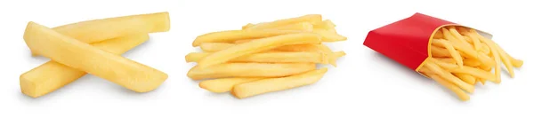 Friet of gebakken aardappelen geïsoleerd op witte achtergrond. Set of verzameling — Stockfoto