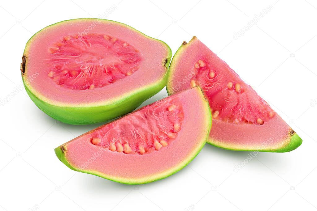 Guava fruit slices isolated on white background with clipping path and full depth of field