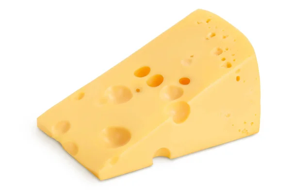 Pedaço de queijo isolado no fundo branco com caminho de recorte e profundidade total de campo — Fotografia de Stock