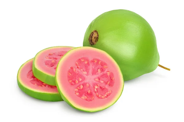 Fette di frutta guava isolate sullo sfondo bianco con piena profondità di campo — Foto Stock