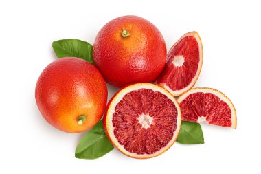 Blood red oranges isolated on white background with clipping path. Top view. Flat lay clipart