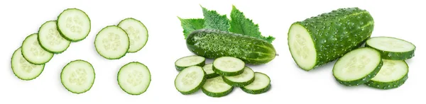 Sliced cucumber isolated on white background. Set or collection — Stock Photo, Image