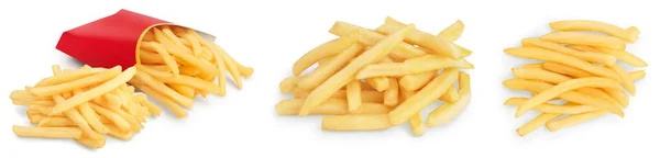 Batatas fritas ou fritas isoladas sobre fundo branco. Conjunto ou coleção — Fotografia de Stock