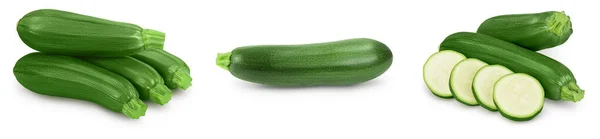 Verse hele courgette geïsoleerd op witte achtergrond met clipping pad en volledige scherptediepte. Set of verzameling — Stockfoto