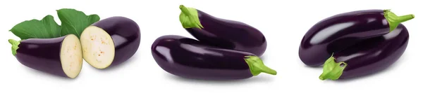 Eggplant or aubergine isolated on white background with full depth of field, Set or collection — Stock Photo, Image