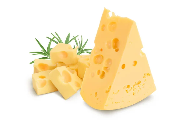 Stück Käse isoliert auf weißem Hintergrund mit Clipping-Pfad und voller Schärfentiefe — Stockfoto