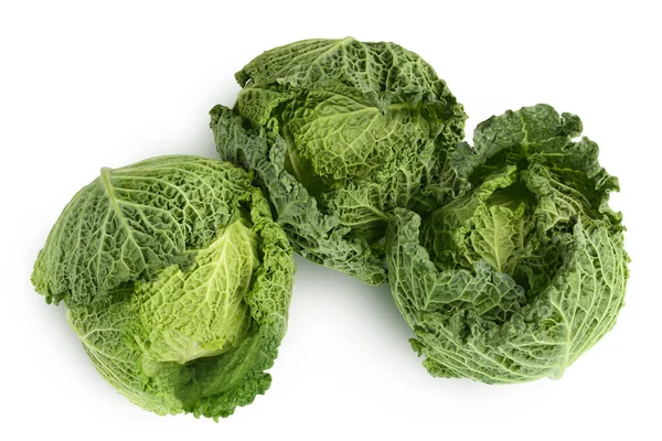 Savoy cabbage isolated on white background with clipping path and full depth of field. Top view. Flat lay — Stock Photo, Image