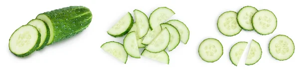 Sliced cucumber isolated on white background. Set or collection — Stock Photo, Image