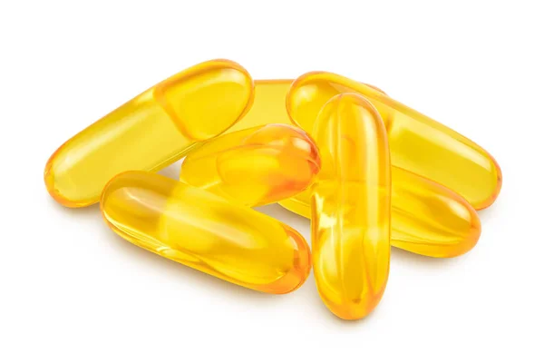 Fish oil capsules isolated on white background with clipping path and full depth of field — 스톡 사진