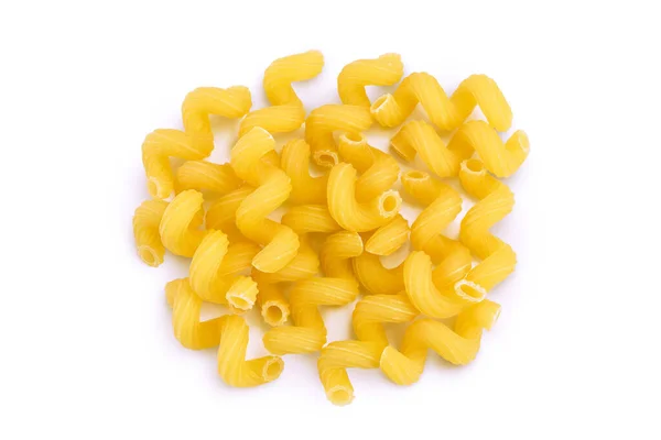 Raw pasta cavatappi isolated on white background with full depth of field. Top view. Flat lay — Stock Photo, Image