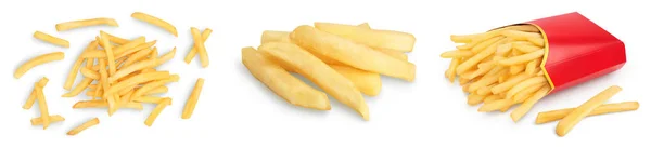 Friet of gebakken aardappelen geïsoleerd op witte achtergrond. Set of verzameling — Stockfoto