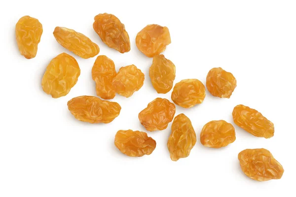 Yellow raisin isolated on white background with clipping path. Top view with copy space for your text. . Flat lay — Stock Photo, Image