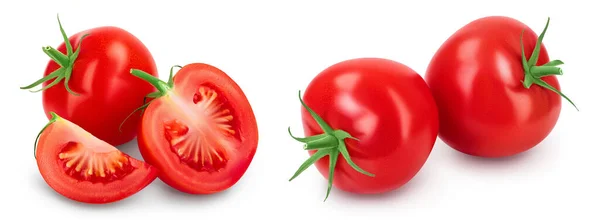 Tomato with slices isolated on white background with clipping path and full depth of field. Set or collection — Stock Photo, Image