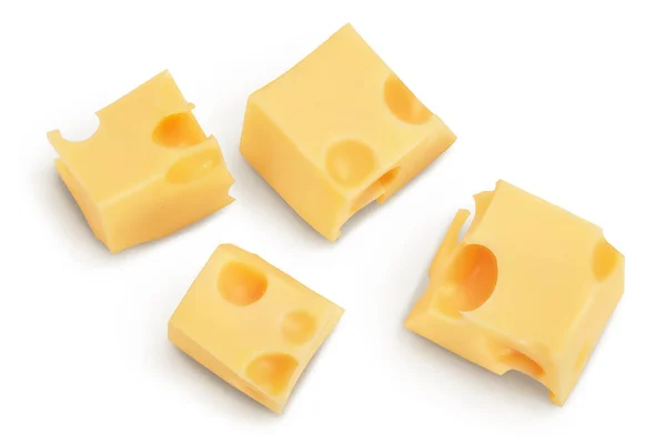 Cubes of cheese isolated on white background with clipping path. Top view. Flat lay — Stock Photo, Image