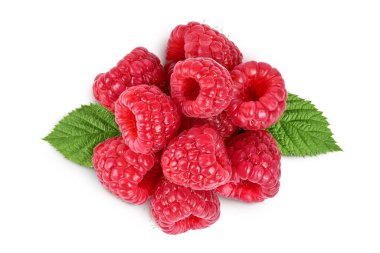 Olgun ahududu yapraklı, beyaz arka planda izole edilmiş. Üst Manzara. Düz yatıyordu,