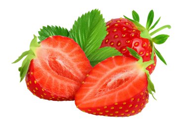 Çilek beyaz arka planda izole edilmiş. Arazi derinliğinde taze meyve..