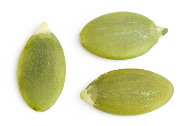 Kabak tohumları beyaz arka planda izole edilmiş. Üst Manzara. Düz yatıyordu.