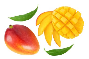 mango slices isolated on white background with full depth of field. Top view. Flat lay.