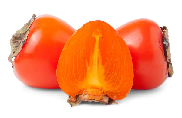 Two Whole And One Half Persimmons — Stock Photo, Image