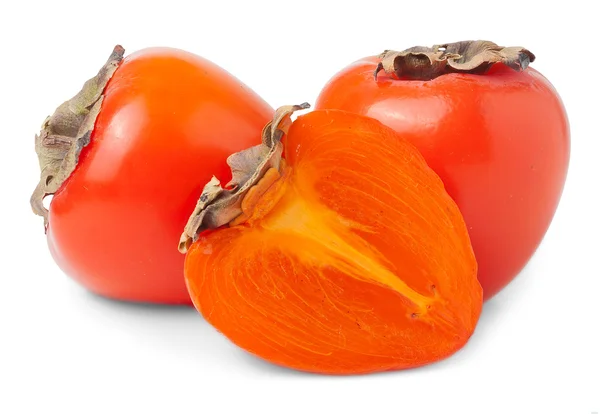 Dua Whole And One Half Persimmons — Stok Foto