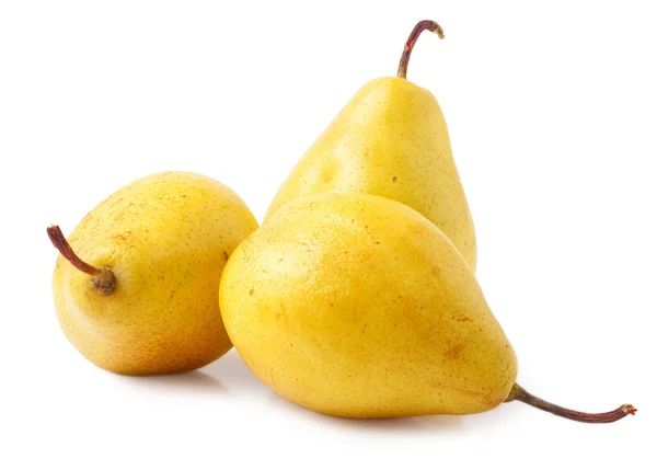 Drie gele peren geïsoleerd op de witte — Stockfoto