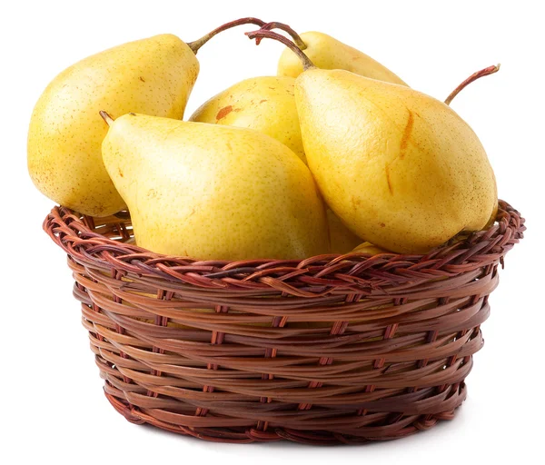 Yellow Pears In A Basket On White Background — Stock Photo, Image
